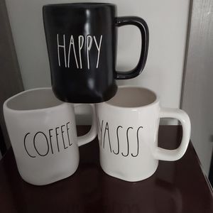 3 Rae Dunn Mugs 16 0z